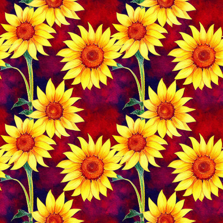 Sunflower vintage seamless pattern. Sunflower retro background. Floral pattern.の写真素材