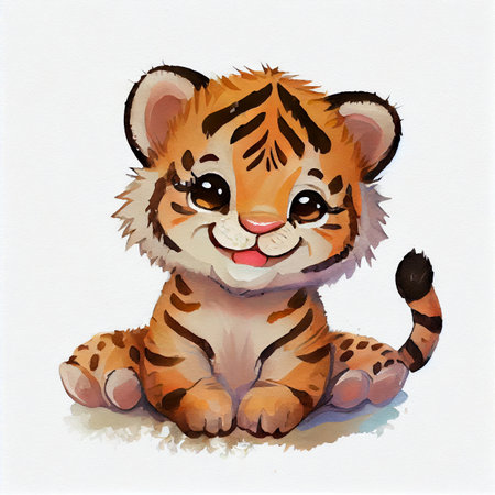 Cute baby tiger illustration. Watercolor illustration for baby shower, greeting card, party invitation, fashion clothes t-shirt print.の写真素材