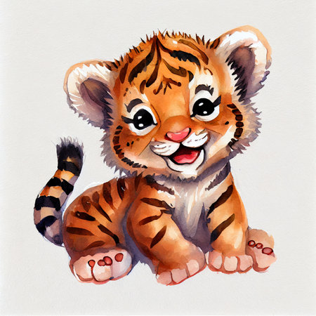 Cute baby tiger illustration. Watercolor illustration for baby shower, greeting card, party invitation, fashion clothes t-shirt print.の写真素材