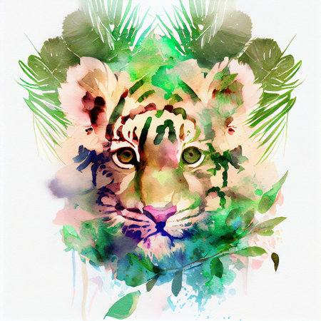 Cute baby tiger illustration. Watercolor illustration for baby shower, greeting card, party invitation, fashion clothes t-shirt print.の写真素材