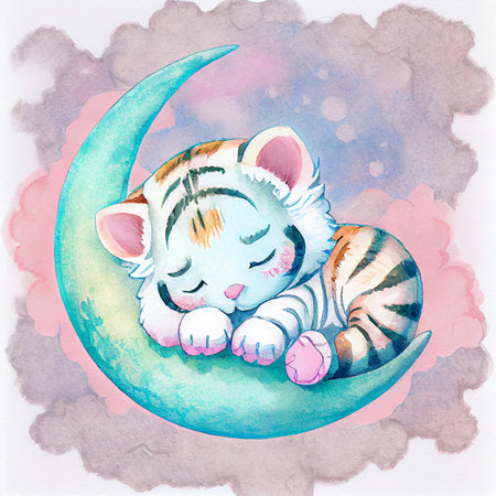 Cute baby tiger illustration. Watercolor illustration for baby shower, greeting card, party invitation, fashion clothes t-shirt print.の写真素材