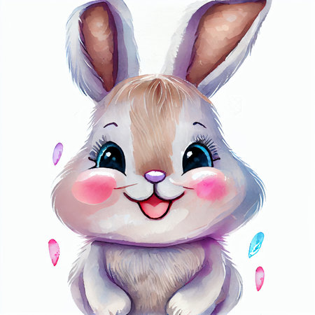 Cute bunny for children poster illustration. Easter rabbit.の写真素材