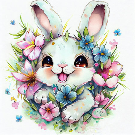 Cute bunny for children poster illustration. Easter rabbit.の写真素材