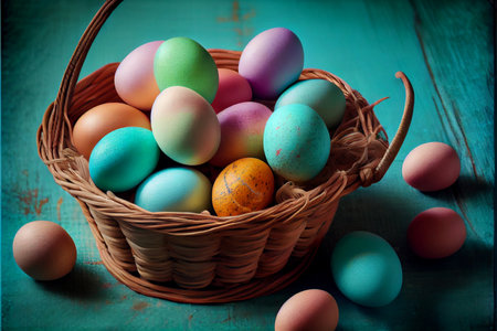 Happy Easter banner. Trendy Easter design with eggs, bunny ears, in pastel colors. Modern minimal style. Horizontal poster, greeting card, header for websiteの写真素材