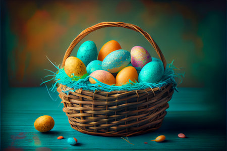 Happy Easter banner. Trendy Easter design with eggs, bunny ears, in pastel colors. Modern minimal style. Horizontal poster, greeting card, header for websiteの写真素材