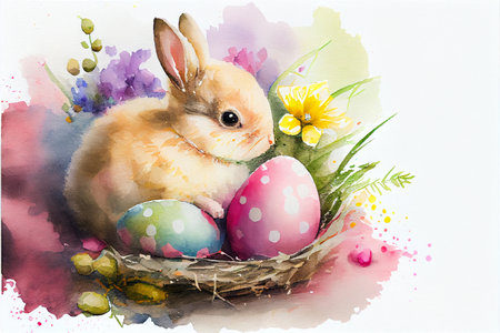 Happy Easter banner. Trendy Easter design with eggs, bunny ears, in pastel colors. Modern minimal style. Horizontal poster, greeting card, header for websiteの写真素材