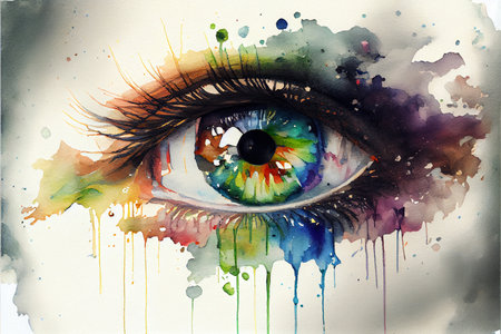 Colorful eye, Conceptual abstract picture of the eye. Oil painting in colorful colors. Conceptual abstract closeupの写真素材