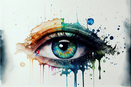 Colorful eye, Conceptual abstract picture of the eye. Oil painting in colorful colors. Conceptual abstract closeupの写真素材