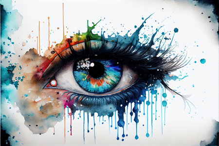 Colorful eye, Conceptual abstract picture of the eye. Oil painting in colorful colors. Conceptual abstract closeupの写真素材