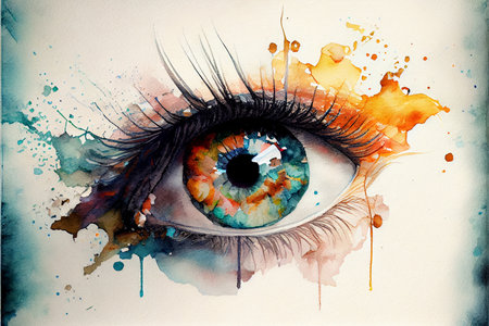 Colorful eye, Conceptual abstract picture of the eye. Oil painting in colorful colors. Conceptual abstract closeupの写真素材