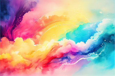 Rainbow illustration of galaxy fantasy background and pastel color.The unicorn in pastel sky with rainbow. Pastel clouds and sky with bokeh . Cute bright candy background .の写真素材