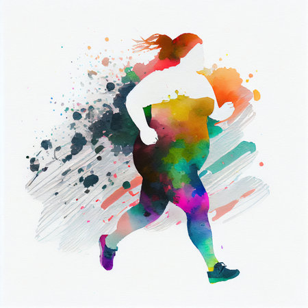 Beafutiful afroamerican body positive young woman running. Run and fitness, healthy lifestyleの写真素材