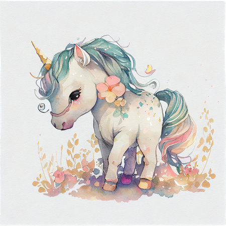 Unicorn rainbow cute illustration - card and shirt designの写真素材