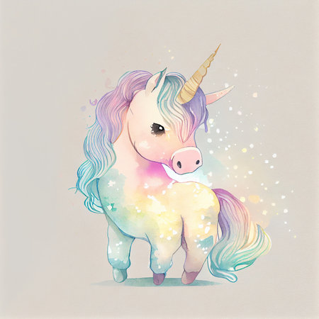 Unicorn rainbow cute illustration - card and shirt designの写真素材
