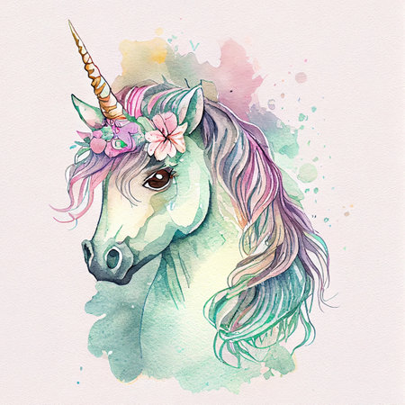 Unicorn rainbow cute illustration - card and shirt designの写真素材