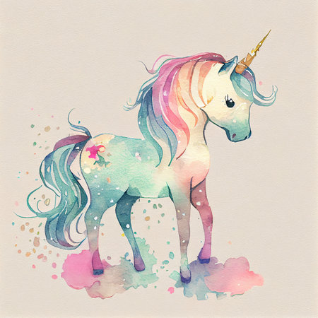 Unicorn rainbow cute illustration - card and shirt designの写真素材