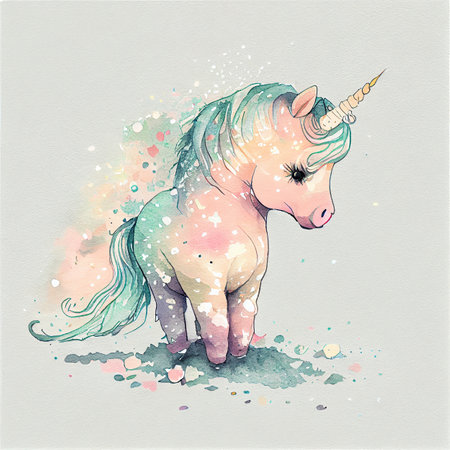 Unicorn rainbow cute illustration - card and shirt designの写真素材