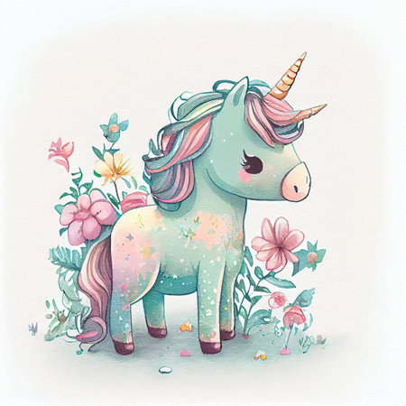 Unicorn rainbow cute illustration - card and shirt designの写真素材