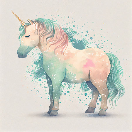 Unicorn rainbow cute illustration - card and shirt designの写真素材