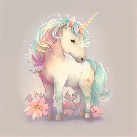 Unicorn rainbow cute illustration - card and shirt designの写真素材