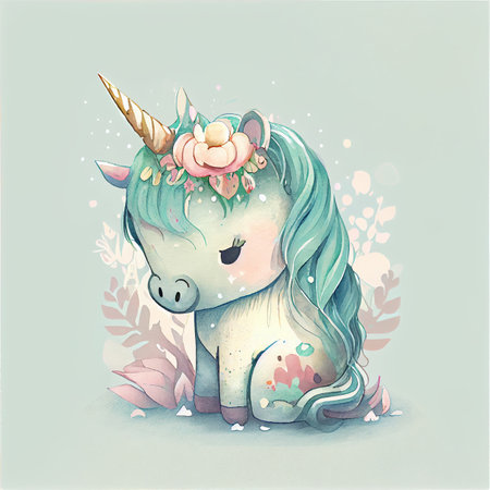 Unicorn rainbow cute illustration - card and shirt designの写真素材