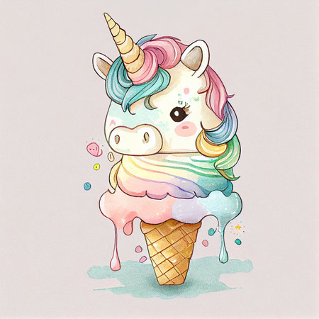 Unicorn rainbow cute illustration - card and shirt designの写真素材
