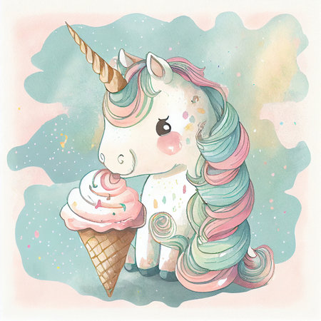 Unicorn rainbow cute illustration - card and shirt designの写真素材