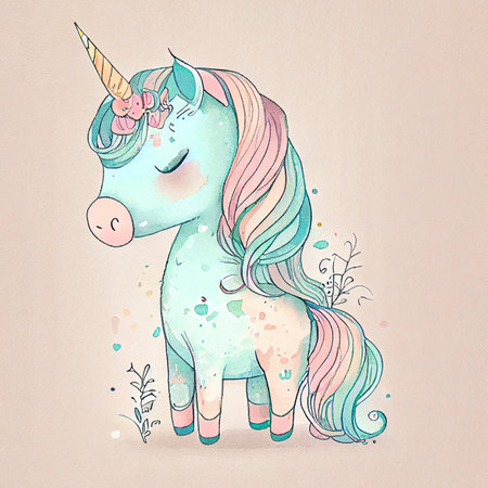 Unicorn rainbow cute illustration - card and shirt designの写真素材