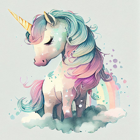 Unicorn rainbow cute illustration - card and shirt designの写真素材
