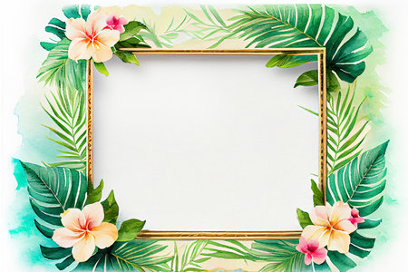 Tropical frames with leaves, flowers for party invitations, sale posters and wedding cards. Collection of templates.の写真素材