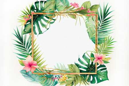 Tropical frames with leaves, flowers for party invitations, sale posters and wedding cards. Collection of templates.の写真素材