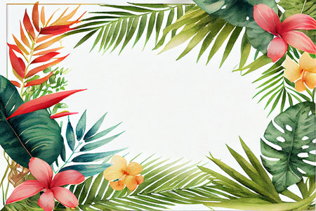 Tropical frames with leaves, flowers for party invitations, sale posters and wedding cards. Collection of templates.の写真素材