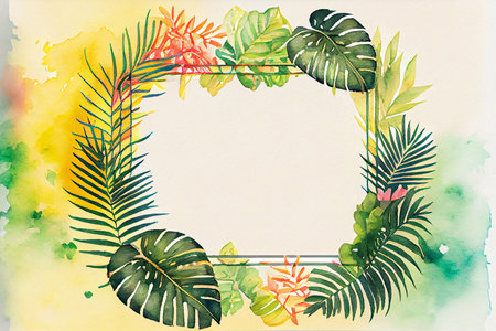 Tropical frames with leaves, flowers for party invitations, sale posters and wedding cards. Collection of templates.の写真素材