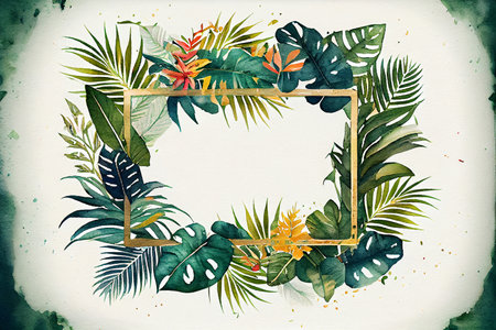 Tropical frames with leaves, flowers for party invitations, sale posters and wedding cards. Collection of templates.の写真素材