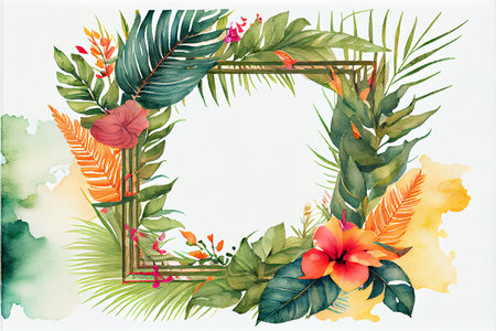 Tropical frames with leaves, flowers for party invitations, sale posters and wedding cards. Collection of templates.の写真素材