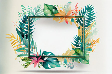 Tropical frames with leaves, flowers for party invitations, sale posters and wedding cards. Collection of templates.の写真素材