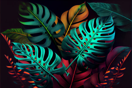 Tropical frames with leaves, flowers for party invitations, sale posters and wedding cards. Collection of templates.の写真素材
