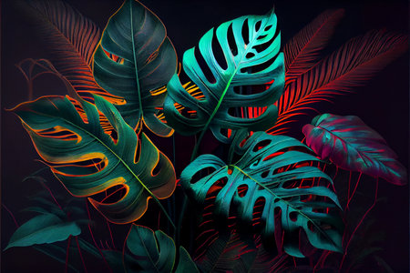 Tropical frames with leaves, flowers for party invitations, sale posters and wedding cards. Collection of templates.の写真素材