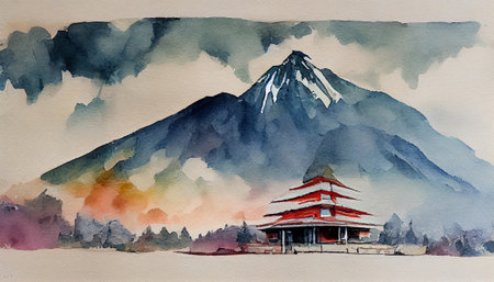 Japanese sakira. Full cherry blossom, with Fuji mountain background, Japanの写真素材