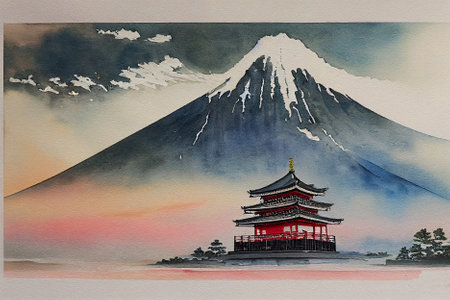 Japanese sakira. Full cherry blossom, with Fuji mountain background, Japanの写真素材