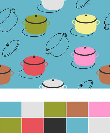 Seamless pattern with kitchen potsのイラスト素材