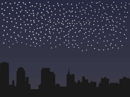 starry sky and the panorama of the night city のイラスト素材