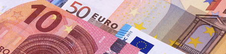 Euro Money Banknotes Different denominations abstract backgroundの写真素材