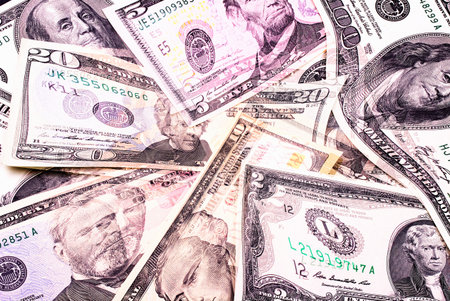 Abstract dollar bills of different denominations background