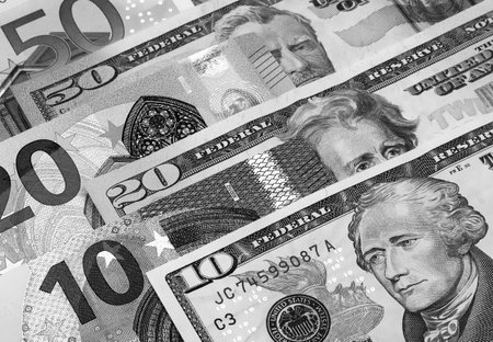 US dollar and euro abstract background black and white