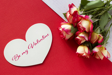 Valentines day greeting card with roses hearts and letteringの写真素材