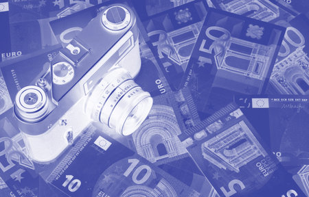Euro money of different denominations duotone abstract background