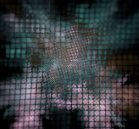 Pixel green pink fractal on a black background.