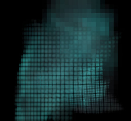 Blue pixel grid fractal on a black background