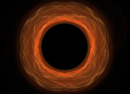 Abstract colorful yeloow and orange fractal on black background. Fantasy fractal texture. Digital art. 3D rendering. Computer genenerated image. Solar eclipseの写真素材